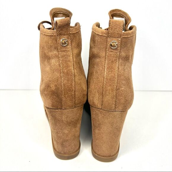 Michael Kors Tamara Lace Up Brown Suede Wedge Booties 9 - Picture 4 of 9